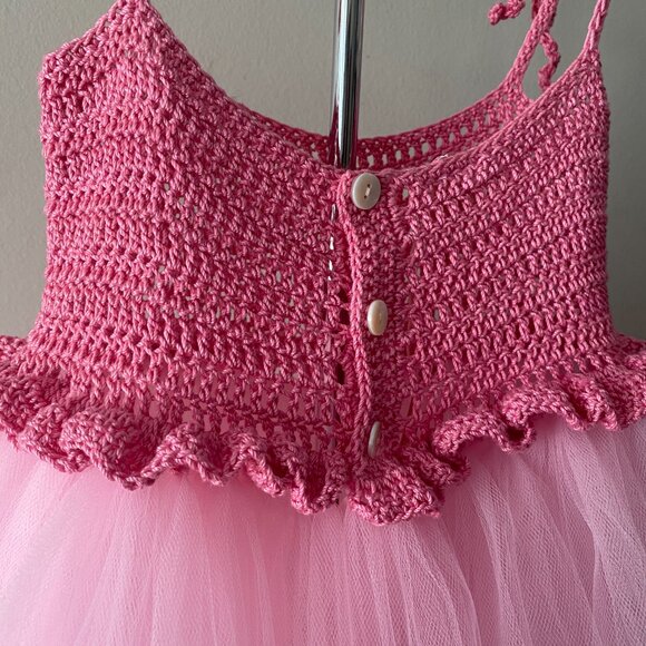 Handmade Children's Cotton Dark Pink Light Pink Tulle Tutu Dress - Picture 13 of 14
